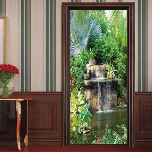 Adhesive Garden poster Door Sticker Beautiful landscape stickers for door kids Wallpaper Home Decor Waterproof Decal