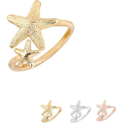 Wholesale 10pcs/Lot Adjustable Twinkle Stretch Star Ring Nautical Beach 2 Starfish Ring for Women Birthday Gifts