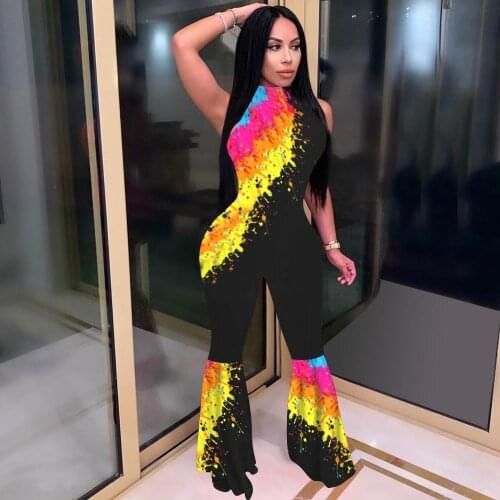 BKLD Sleeveless Skinny Summer Rompers Womens Jumpsuit O-Neck Sexy Flare Pants 2020 New Fashion Print Jumpsuit One Piece Outfits