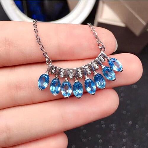 New Fashion Silver Gemstone Pendant for Party 4mm*6mm Natural Topaz Necklace Pendant Solid 925 Silver Topaz Jewelry