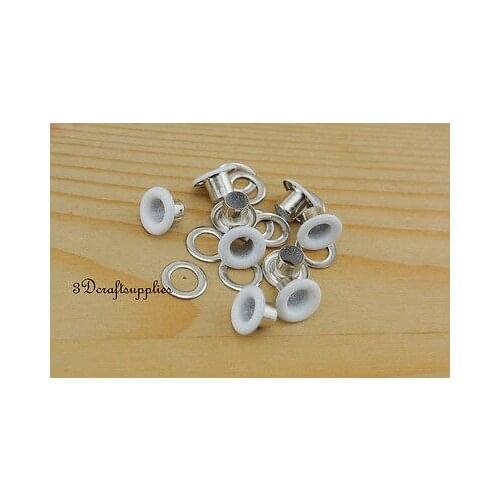 Eyelets metal with washer grommets white round 100 sets 4 mm AC72G