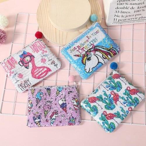 M302 Women Cloth Bag Cartoon Unicorn Flamingos Handbag Zipper Sequins Hair Ball Bag Student Girl Women Gift Wholesale