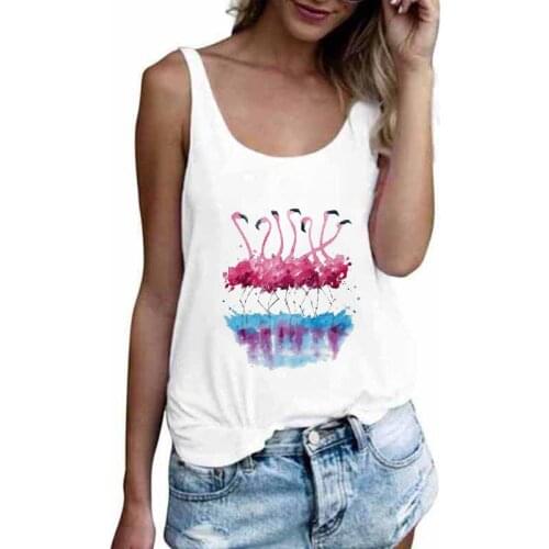 Sexy Summer Fashion Harajuku Casual Kawaii Flamingo Printing Tank Tops Women Streetwear White Vest sleeveless Tee Female Clothes