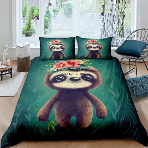 Lovely Student Dormitory Decorations Cute Sloth Printed Duvet Cover and Pillow Case Bedding EU/US/AU Single Twin Full Queen Size
