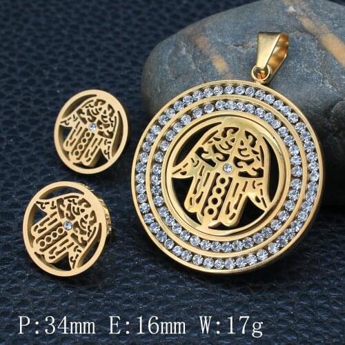 Fashion Stainless Steel Jewelry High quality Gold Color Hand Pendants+ Earring Sets For Women And Girls SBJDYUCA1 Jewels Store