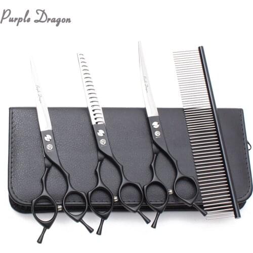 Suit 7" 440C Dog Scissors Puppy Grooming Scissors Straight Shears Thinning Scissors Up Curved Shears Pet Scissors Add Bag Z3009