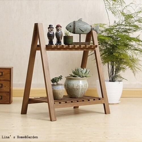 Floor Standing Small Wooden Slat Folding Ladder Flower Shelf