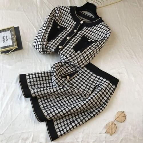 Autumn winter 2 pieces knitted suits knit Cardigans outwear + skirts set Women sweater two piece set