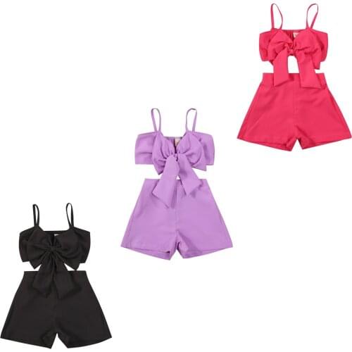 2-7Y Fashion Toddler Girls Clothes Sets Kid Girl Summer Solid Color Bow-knot Sleeveless Crop Tops Shorts 2pcs Casual Sets