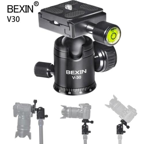 BEXIN V30 panoramic ball head aluminum alloy 360 rotation with two adjustable knobs camera adapter for camera tripod monopod