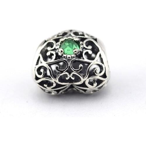 Fits European Charms 925 Silver Bracelet Beads, May To Commemorate Signature Heart Royal Green Crystal Birthstone Charm Jewelry