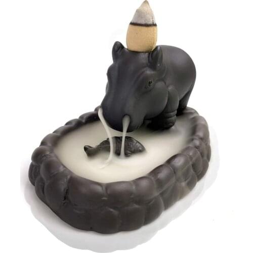 Incense-n-Wish African Zoo Incense Holder Backflow Burner Sticks Holder Purple Clay Handcraft Hippo Rihno Elephant Dropshipping