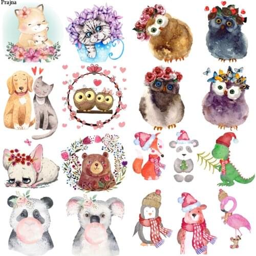 Prajna Unicorn Heat Transfer Vinyl Cat Patch Iron On Transfer For Clothing Animals Stripes Thermal Stickers On Clothes Appliques