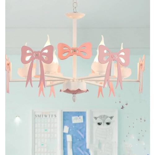 Pink Wedding decoration Chandelier lighting led lights Children Bedroom Lamp Living Room kitchen decor bow-knot kid lighting