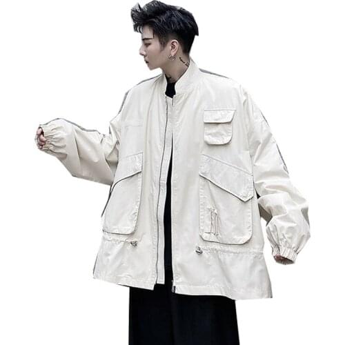 Mens Japanese and Korean Long Sleeve Shirt Mens Fashion Retro Hip Hop Street Style Loose Jacket Dance Clothing