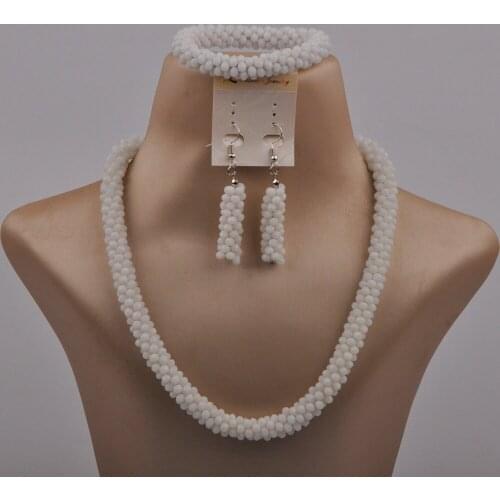 Crystal Beaded African Beads White Jewelry Set European and American Fashion Necklace Earrings Bracelet Set