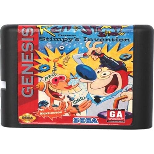 Sega MD game card - Ren & Stimpy Show Presents Stimpys Invention for 16 bit Sega MD game Cartridge Megadrive Genesis system
