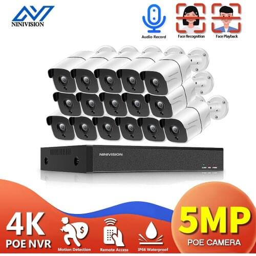 NINIVISION 4K 8MP NVR 5MP 3MP H.265+ 16CH PoE CCTV Network Video Security System 16pcs IP66 Outdoor PoE Camera Kit