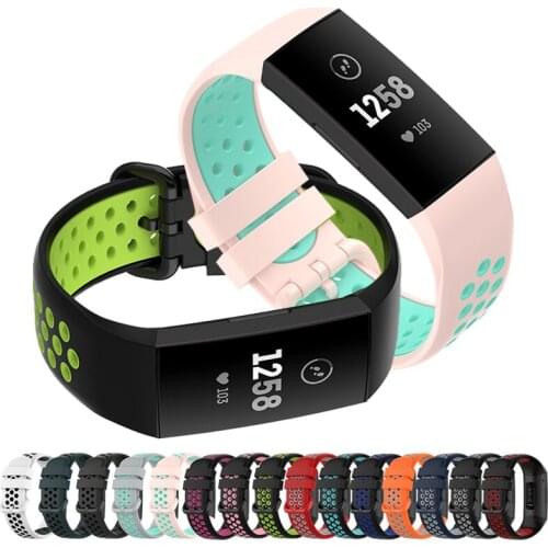 For Fitbit Charge 3 4 Two-tone Breathable Silicone Strap Porous Bracelet Replacement Wristband