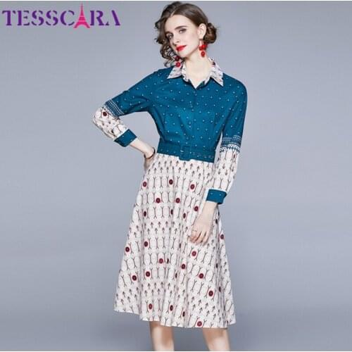 TESSCARA Women Autumn Elegant Dress Shirt Female High Quality Long office Party Robe Femme Vintage Designer Casual Vestidos