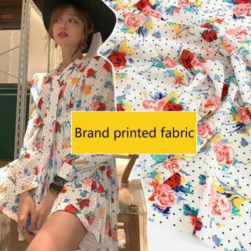 Rose Flower Printed 100% Polyester Stretch Satin Fabric Soft Clothing Womens Brand Fashion Cloth for Dress Fabrics Per Meter