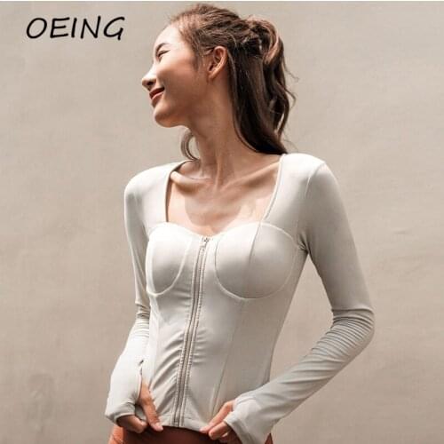 Long Sleeve Yoga Crop Tops Zip Up Paded Workout Gym Shirts Stretchy Dry Fit Women Active Wear Jogging Top