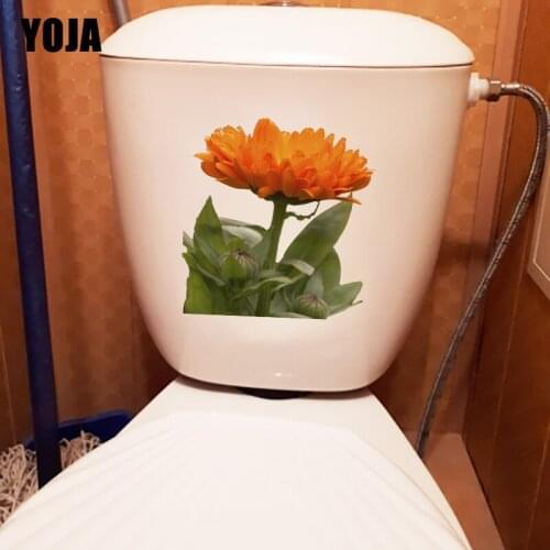 YOJA 22.8*24CM Blooming Orange Flowers Home Room Wall Decor WC Toilet Seat Sticker T1-0670