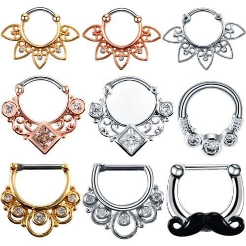 1PC Copper Tribal Indian Septum Clicker Nose Ring Piercing 16g Crystal Gem Ear Cuff Cartilage Tragus Fashion Body Jewelry