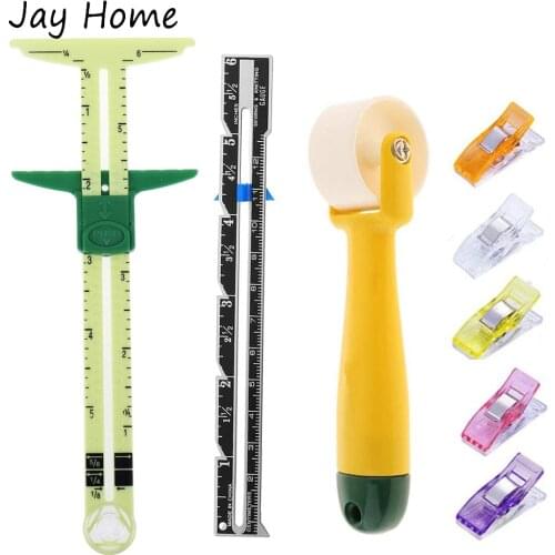 13PCS Sewing Tools Quilting Seam Roller & 5-in-1 Sliding Gauge Sewing Ruler & Sewing Clips DIY Quilting Fabric Home Decoration