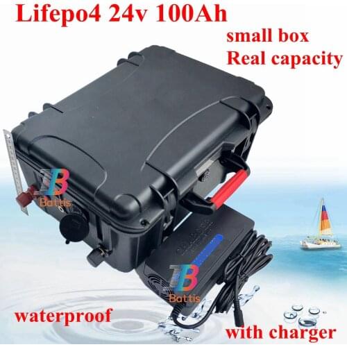 24v 100Ah lifepo4 Battery 25.6v Waterproof Case 100A BMS FOR solar RV photovoltaic boat trolling motor lbs 29.2v 10A charger