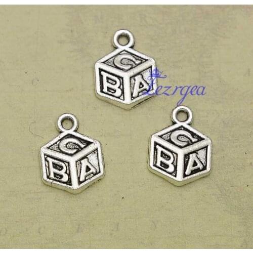 60pcs/lot--14X10mm, Letter charms, Antique silver plated ABC letter pendant/charms,DIY supplies, jewelry making