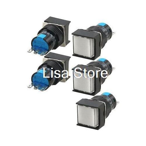AC 5A 220V 250V SPDT Self Locking White Square Push Button Switch
