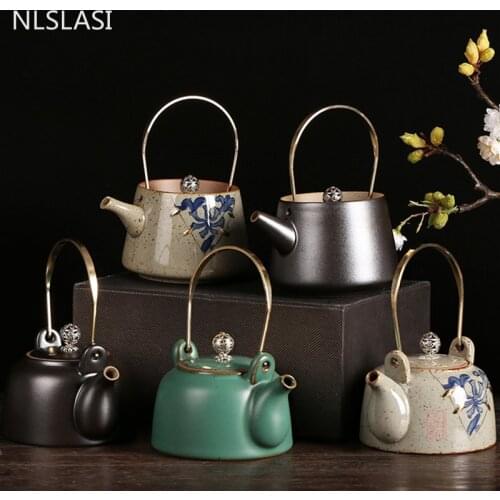 Antique Ceramics Teaware Stoneware Handmade Teapot Household Brass Handle Tea Pots Boutiques Tea Table Accessories Supplies