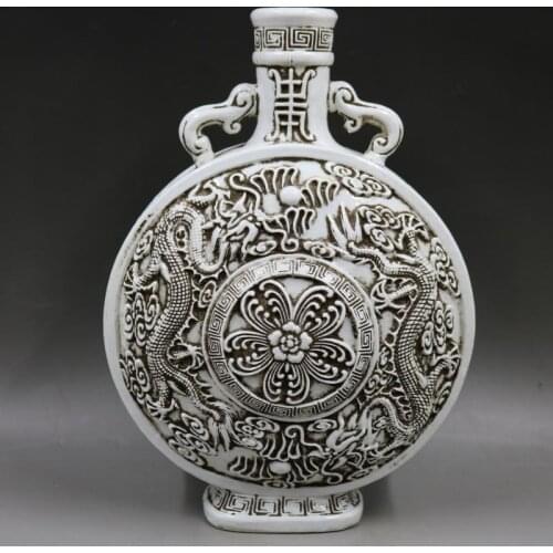 Antique QingDynasty porcelain Vase,White floating carving dragon bottle,Hand-painted crafts,Decoration,collection &Adornment