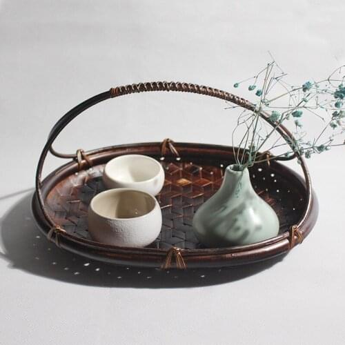 Bamboo baskets hand woven bamboo products hand basket woven Vintage tea tray household kitchen old storage basket