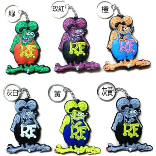 Rat Fink Keychains Crazy Mouse RF Ratfink Keyring Pendant Cartoon Action Figure Double-sided Keychains Model Decoration Gift