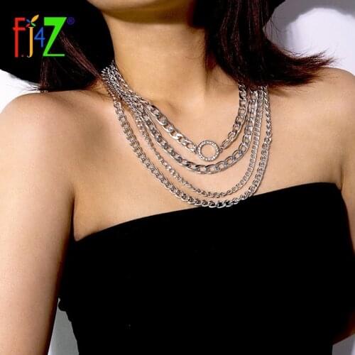 F.J4Z 2021 Trend Chunky Collar Necklaces Multi-layer Cuban Chains Necklaces Women Statement Choker Necklace Jewelry Gifts