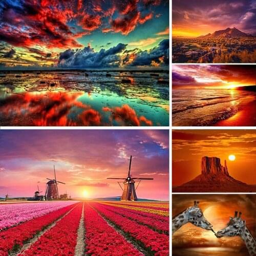 GATYZTORY 5D Diamond Painting Sunset Seaside Rhinestones Scenery Diamond Embroidery Cross Stitch Sea Mosaic Home Decor Gift