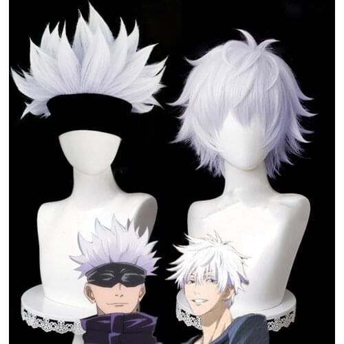 Gojo Satoru Cosplay Wigs Anime Jujutsu Kaisen Gojo Short Heat Resistant Synthetic Hair Wig for Halloween Carnival Party Events
