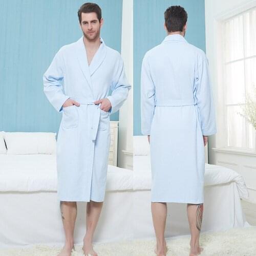Mens Bath Robe Men 100% Cotton Long Sleeved Bathrobe Home Clothes Pajamas Robe Lounge Wear Home Robe male Loungewear Sleepwear