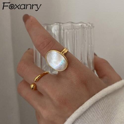 Foxanry 925 Sterling Silver Shell Rings Luxury Bride Jewelry for Women Fashion Simple Ellipse Geometric Party Accessories Gifts