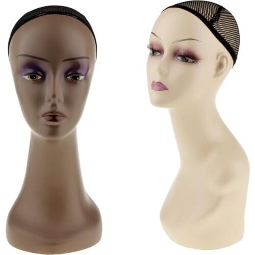 2 Pieces Female Mannequin Manikin Head Model Wig Glasses Hat Display Stand with Shoulder Bust Net Cap