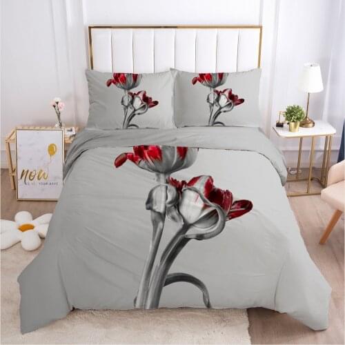 Bedding Set King/Queen Size Duvet Cover Pillowcases Comforter Quilt Blanket Cover Luxury 3D HD Printed Reactive Flowers rose