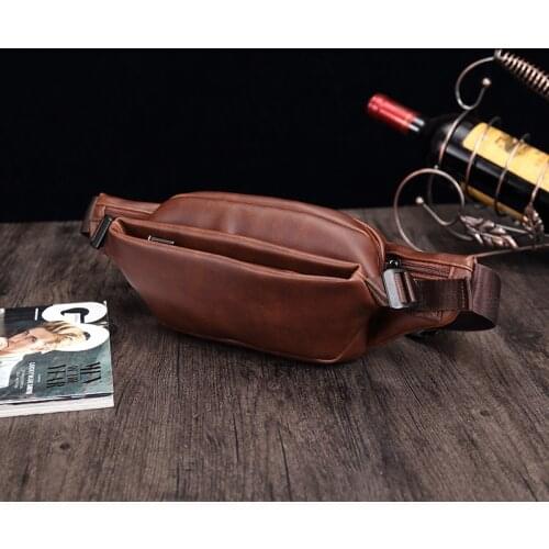 DIENQI Vintage Leather Men Waist Pack Travel Fanny Pack Belt Bags Phone Pouch Travel Male Small Bag Tactical Expandable Pocket