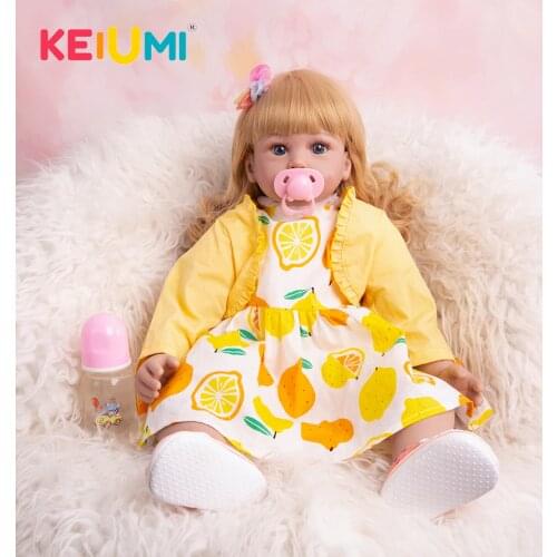 KEIUMI 60CM Pretty Blond Hair Doll Reborn Lemon Yellow Gown Skirt Well Packaged Baby Girl For Birthday Gift
