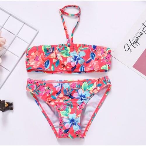 7~16Year Teenager Girls Swimwear Two pieces Girls swimsuit High quality Kids Bikini sets Floral Children Beach wear-ST168