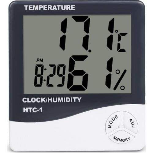 Indoor Room LCD Electronic Temperature Humidity Meter Digital Thermometer Hygrometer Weather Station Alarm Clock HTC-1