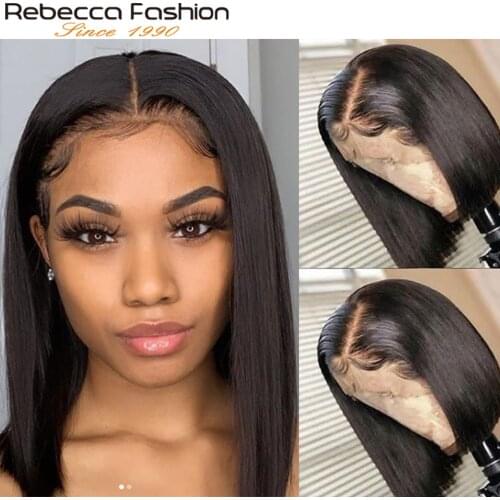 Rebecca Fashion 4x4 Bob Lace Front Wigs Remy Human Hair Wigs Brazilian Short Bob Lace Front Human Hair Wigs For Black Woman