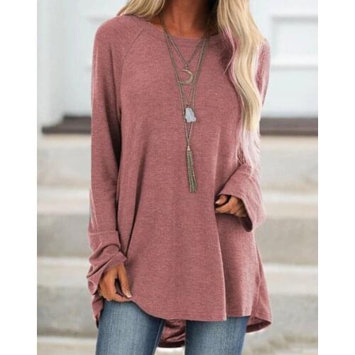 Fashion Women Long Pullover 2020 Spring Autumn Solid Long Sleeve V Neck T Shirts Casual Solid Slim Tops Plus Size