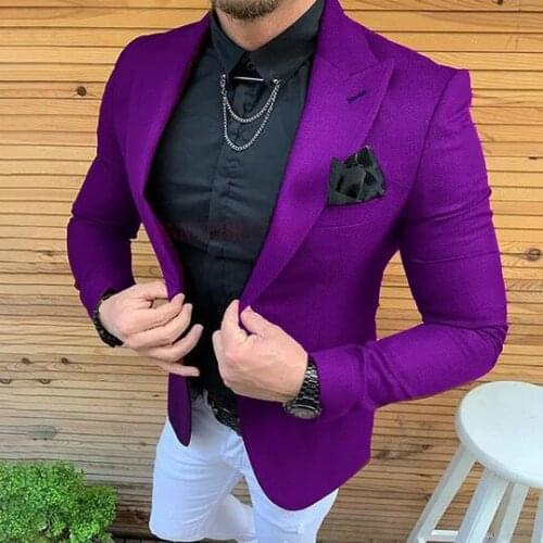 Fashion Purple Man Suit Slim Fit Blazer with Pants Best Man Groom Wedding Tuxedo Firmal Evening Party Dress Mens Suits Set 2019
